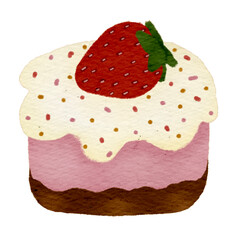 Isolate strawberry cake stickers, planner stickers elements.