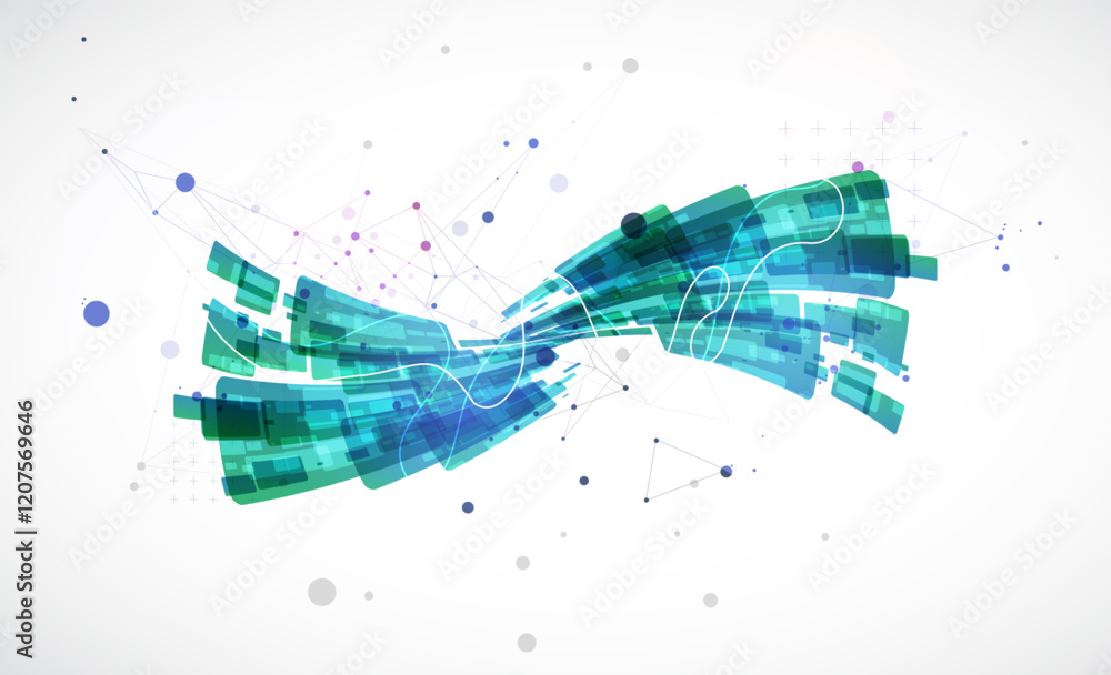 Aufkleber Abstract wave of rectangles with plexus elements. Hand drawn vector.