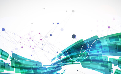 Abstract wave of rectangles with plexus elements. Hand drawn vector.