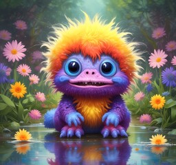 Fototapeta premium Illustration of fluffy and cute small monster.