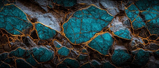 Obraz premium Luxurious Teal Gold Marble Texture Cracked Stone Background