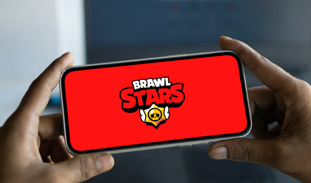 Dhaka, Bangladesh- 20 Jan 2025: brawl stars logo is displayed on smartphone. Brawl Stars is a multiplayer online battle arena video game company.