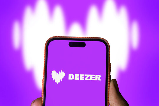 Dhaka, Bangladesh- 20 Jan 2025: deezer logo is displayed on smartphone. Deezer is a French music streaming service.