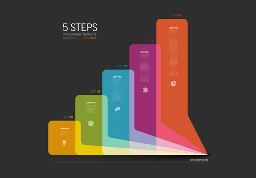 Colorful Dark Five Step Infographic Design Template