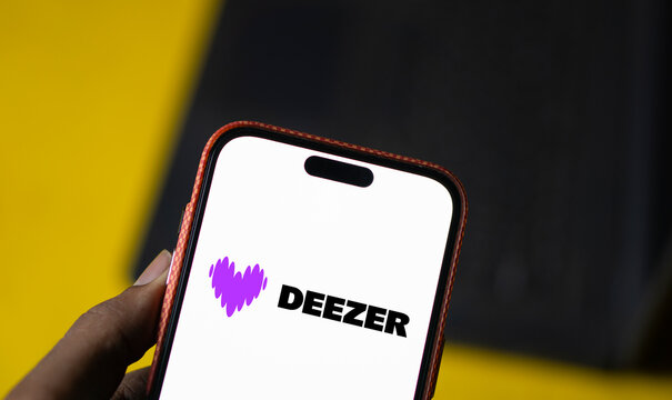 Dhaka, Bangladesh- 20 Jan 2025: deezer logo is displayed on smartphone. Deezer is a French music streaming service.