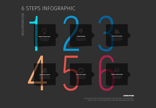 Dark Six Step Process Progress Infographic Layout Design  Template