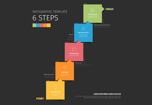 Colorful Six Step Infographic Template made from pastel color diagonal squares