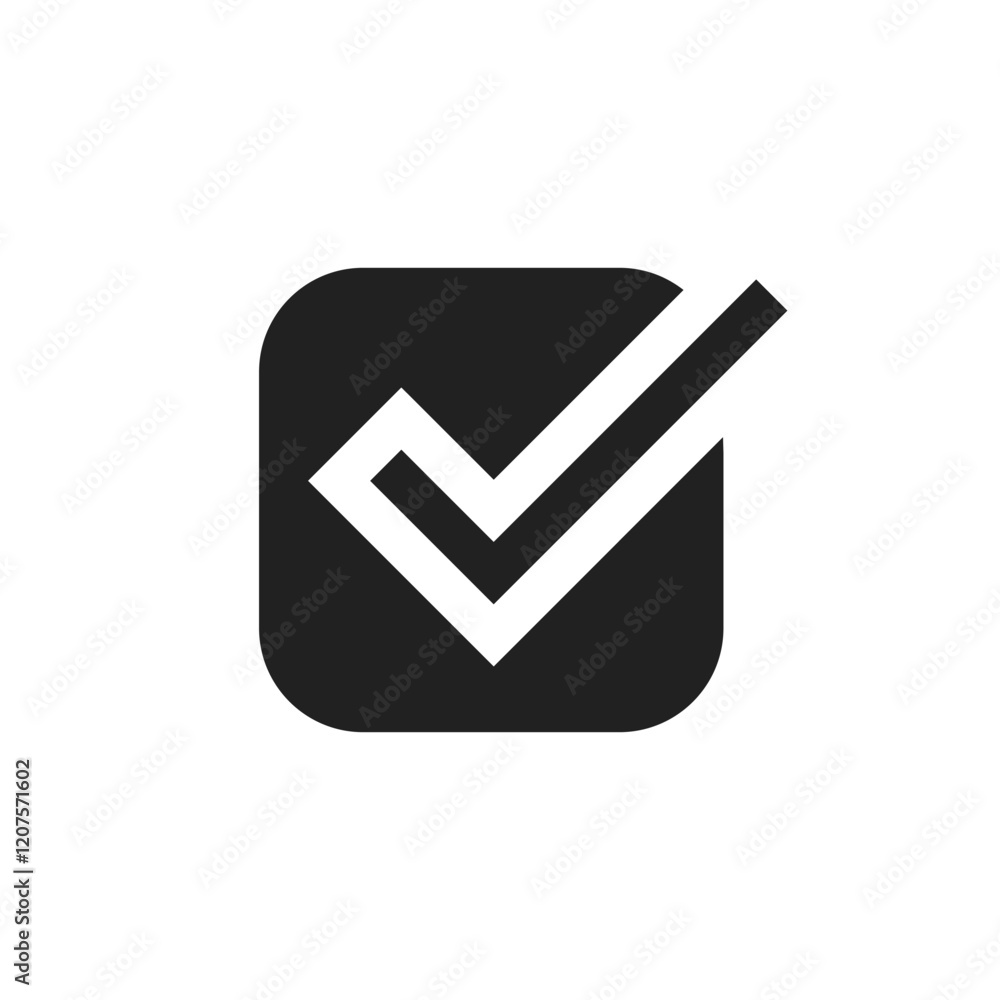 Poster a stylish black checkmark icon in a rounded square symbolizes approval and task completion, perfect 