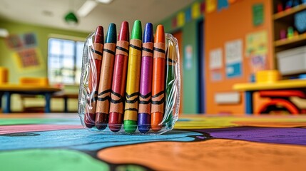 Fototapeta premium Colorful Crayons in a Bright and Playful Classroom Setting