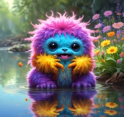 Fototapeta premium Illustration of fluffy and cute small monster.