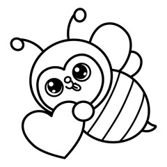 cute kawaii Groovy Retro bee outline cartoon doodle illustration