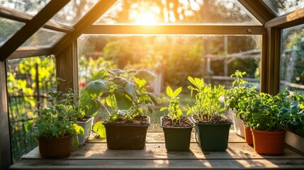 Seedlings growing in a sunny greenhouse setting
