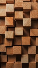 Natural Wooden Wall  3D Cubes  Timber Texture Background