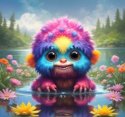 Fototapeta premium Illustration of fluffy and cute small monster.