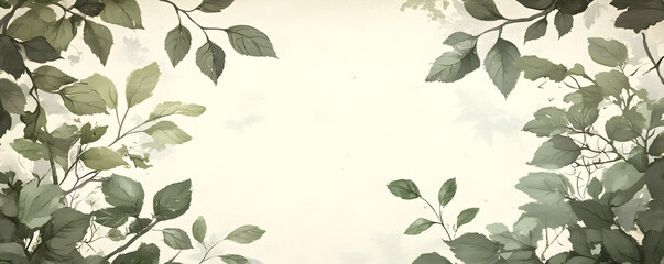 Green leaves frame, beige background, nature design, invitation