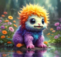 Fototapeta premium Illustration of fluffy and cute small monster.