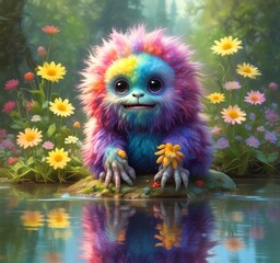 Fototapeta premium Illustration of fluffy and cute small monster.