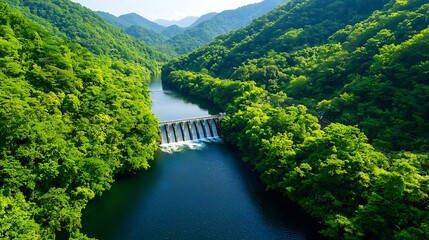 Fototapeta premium Stunning Hydro Style View of Hydroelectric Dam Surrounded by Nature