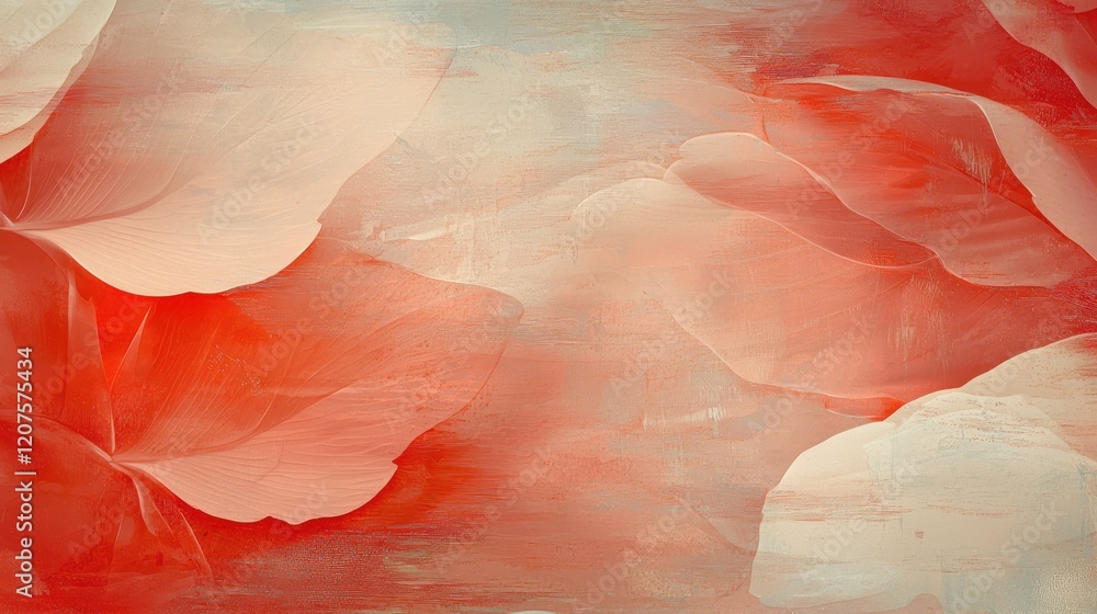 Poster delicate floral background with soft petals in shades of red and white, creating serene and calming 