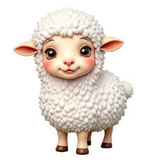 Cartoon sheep standing on grass with small flowers transparent background