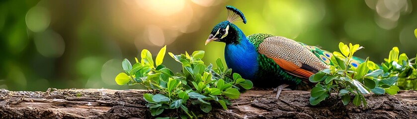 Obraz premium Stunning Exotic Peacock Among Lush Greenery in Natural Habitat