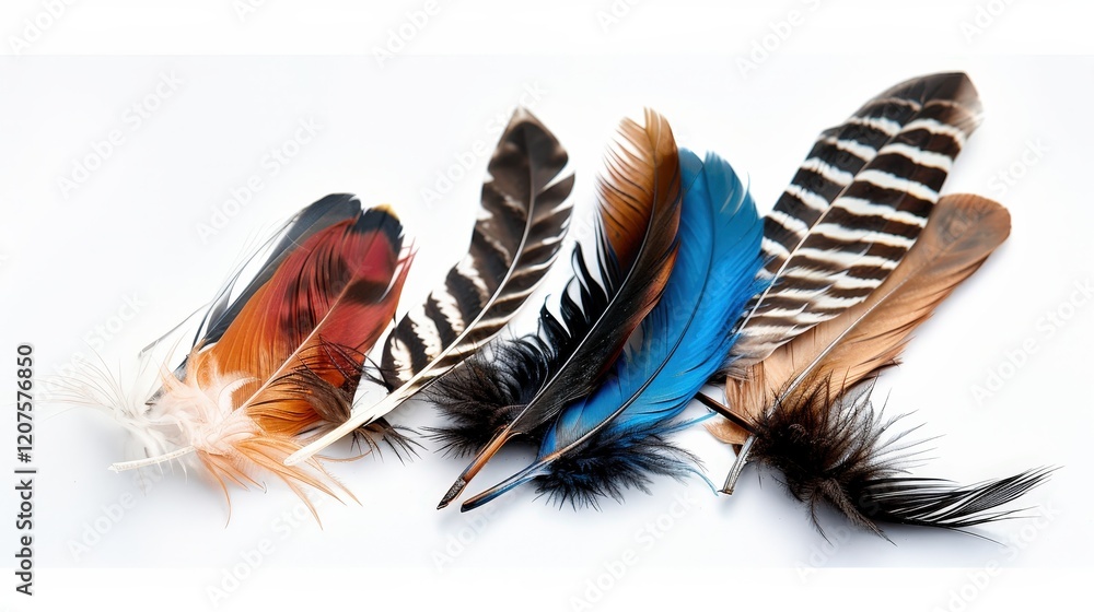 Poster beautiful colorful feathers in various shades and patterns