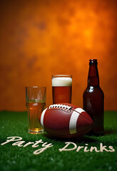 beer bottle and glass on grass, ready for NFL superbowl