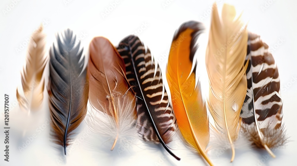 Poster colorful feathers displaying beautiful patterns and textures