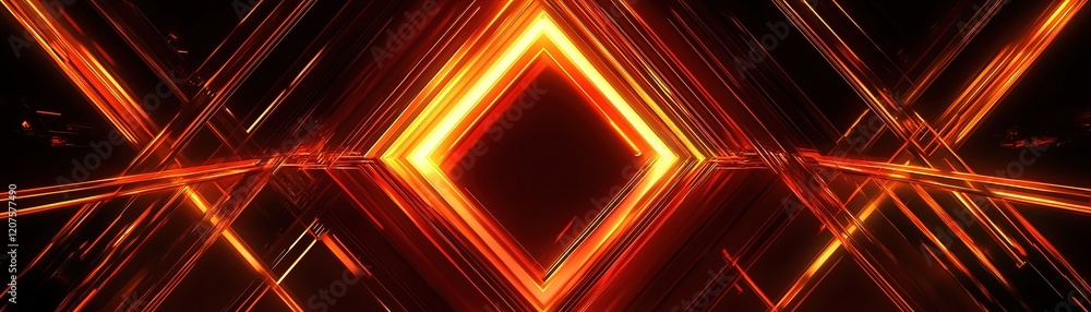 Aufkleber visual depth created with layered geometric shapes features glowing edges in red, orange, and yellow