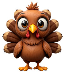 Fototapeta premium Cartoon turkey with brown feathers, yellow beak and orange feet