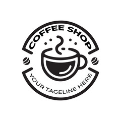 Coffee shop logo. Retro badge coffee bean and leaf branch with mountain natural icon line stamp logo vector design in vintage hipster modern style, premium coffee shop bar brand symbol icon