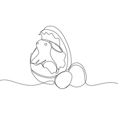 Easter Holiday decoration. Rabbit and eggs continuous line drawing. Hand drawn vector illustration.