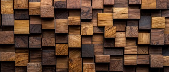 Abstract Wooden Cube Wall Texture  Brown Timber Blocks Background