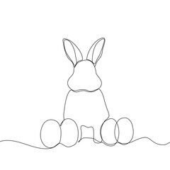 Easter Holiday decoration. Rabbit and eggs continuous line drawing. Hand drawn vector illustration.