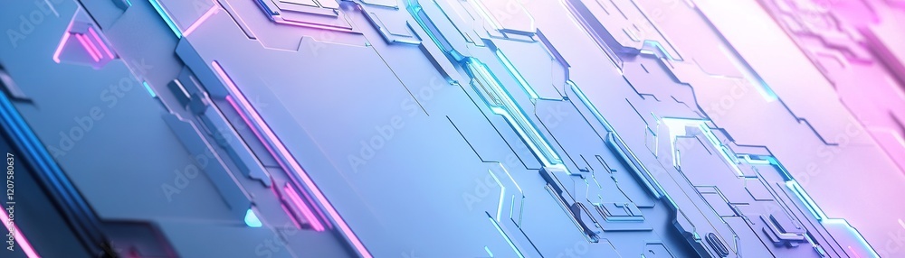 Poster this background showcases metallic panels with vivid neon edges in soft blue and purple hues. the cl