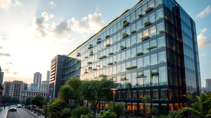 Corporate building in city plants growing Sustainability Sustainable, green energy