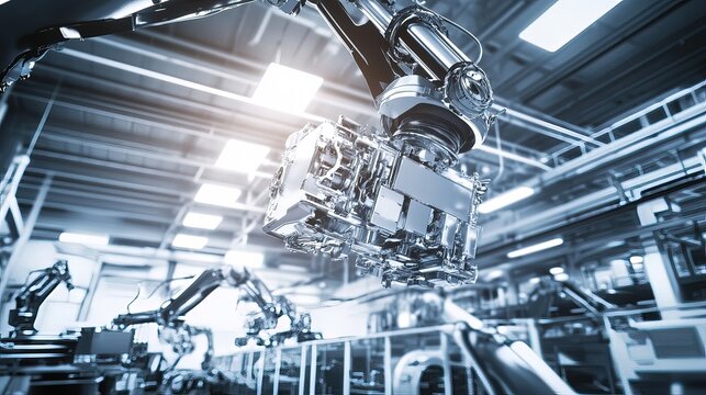 Rocket assembly facility interior showcasing advanced technology and precision engineering, where skilled technicians meticulously construct and test spacecraft components
