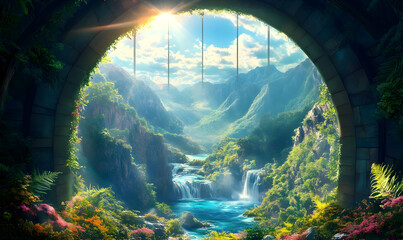 Mountain Valley Portal Fantasy Landscape