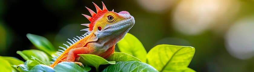 Fototapeta premium Stunning Exotic Pet Lizard with Vibrant Colors in Lush Greenery