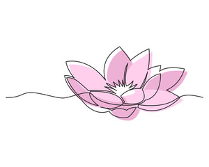 Delicate line art of a lotus flower in soft pink tones. Suitable for wellness, nature, and mindfulness themes.