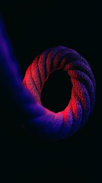 Abstract Neon Rope Circle  Dark Background  Red and Blue Light  Twisted Cord  Quantum Enta