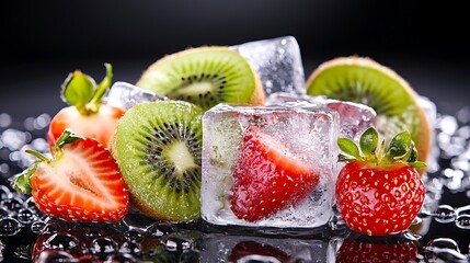 Stunning Ice Cubes with Fresh Strawberries and Kiwi Slices