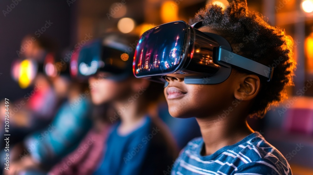 Aufkleber diverse group of preteens experiencing virtual reality technology in an engaging setting