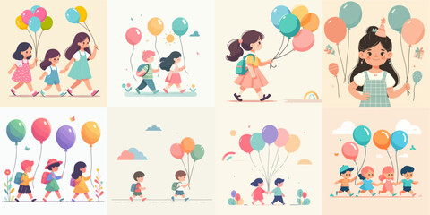 children holding colorful balloons