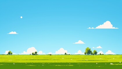 Idyllic Summer Meadow Landscape Under a Blue Sky