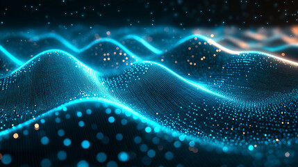 Abstract lines resembling digital data streams, neon green and cyan glowing lines against a black grid, futuristic cyberpunk aesthetic, sharp and precise, high tech feel 