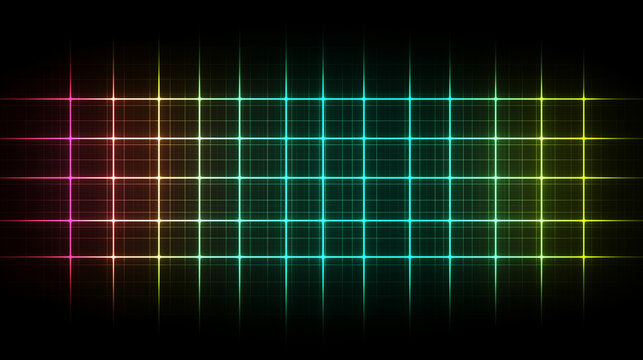 Abstract lines resembling digital data streams, neon green and cyan glowing lines against a black grid, futuristic cyberpunk aesthetic, sharp and precise, high tech feel