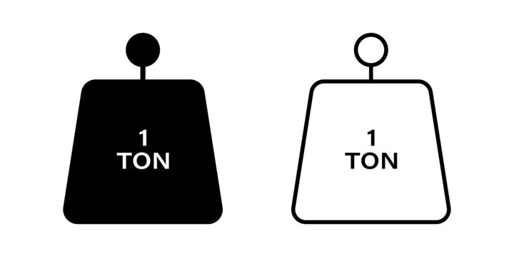 Vector isolated 1 tonne weight icon in black fill and outline