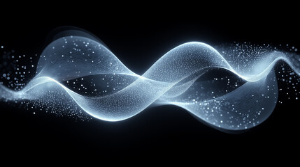 Intertwining abstract lines forming a DNA-like helix, glowing white and blue tones on a black background, sharp futuristic design, scientific and artistic fusion, fine detail 