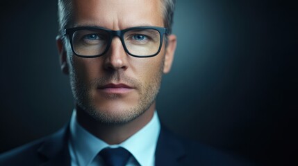 A distinguished man in a sharp suit and tie, wearing stylish glasses, exudes confidence and sophistication in every detail of his polished appearance.